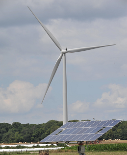 picture of a wind turbine and solar panels